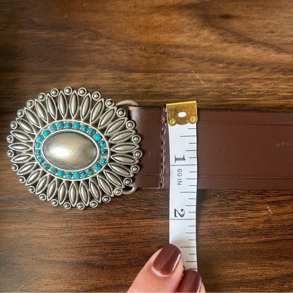 Western Turquoise Buckle Genuine Leather Belt Size XL ***FREE WITH PURCHASE - Picture 7 of 8